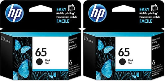 HP 65 Black Ink Cartridge - Works with DeskJet 2600, 3700 Series, Envy 5000 Series | Eligible for Instant Ink | N9K02AN (Pack of 2)