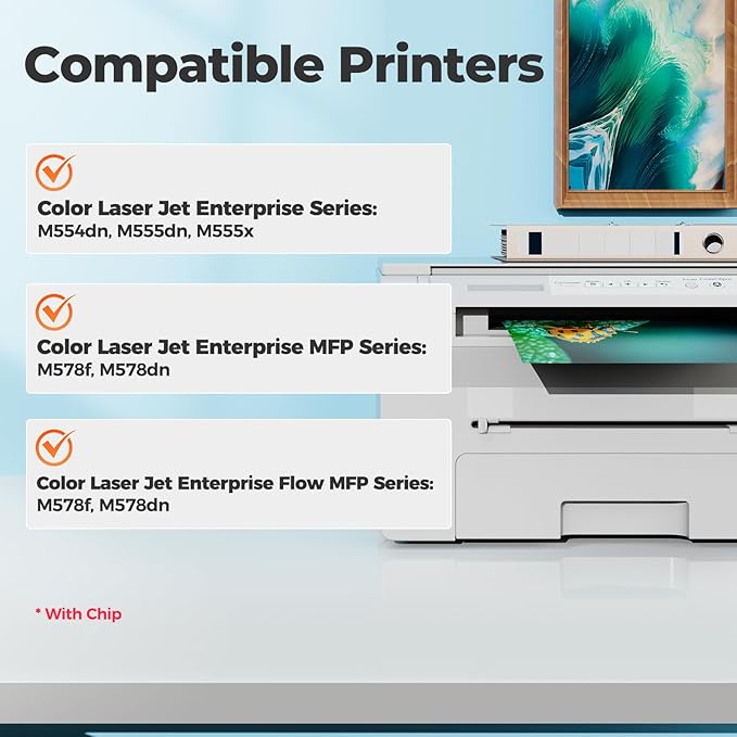 212X Toner Cartridge M554dn M555dn 212A Compatible for HP 201X 201A Toner Cartridge W2120X W2121X W2122X W2123X with Chip for Color LaserJet Enterprise M554dn M555dn, MFP M578f, Flow MFP M578z, 4 Pack