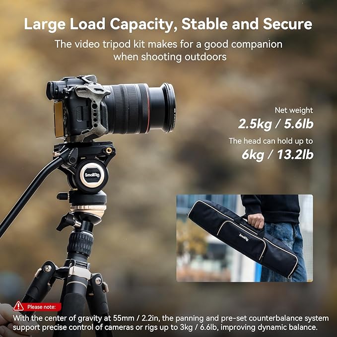 SmallRig CT210 Video Tripod, 75" Video Camera Tripod Monopod with +/-15° Leveling Base Fluid Head, Professional Camera Tripod Compatible with Video Camera, DSLR, Camcorder-4475