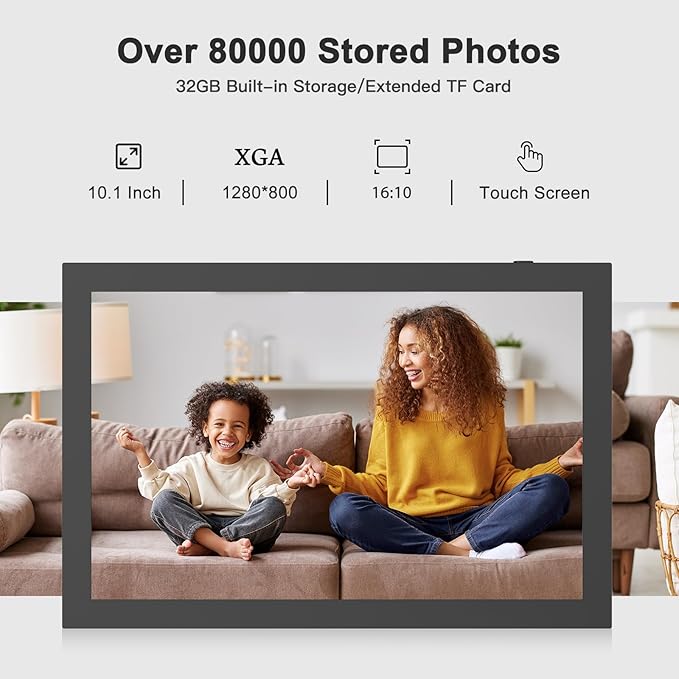 Digital Picture Frame 10.1-inch Digital-Photo-Frame - 32GB Digital Frame, IPS Touch Screen, Auto-Rotate, Slideshow, Load Photo Video from Phone via APP Email, Free Cloud, Birthday Gifts for Women Men