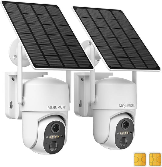 4G LTE Cellular Security Cameras Wireless Outdoor, No WiFi Security Camera, Solar Outdoor Camera Wireless, Smart Human Detection with SIM Card, Color Night Vision (2 Pack)