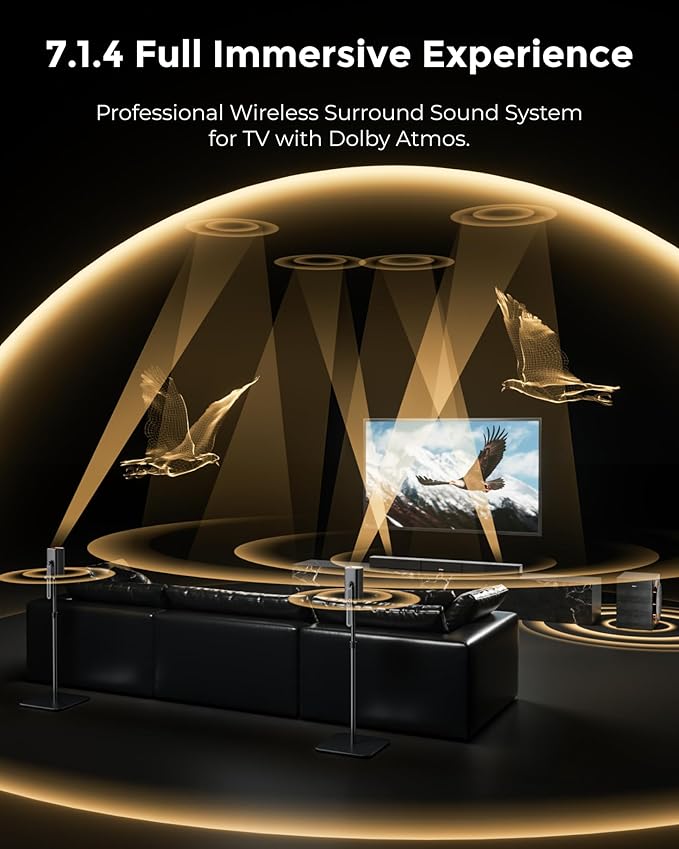 ULTIMEA Skywave X70 7.1.4ch Professional Wireless Surround Sound System for TV w/Dolby Atmos, 980W Sound Bar with 10" Wireless Subwoofer, 20Hz Low Frequency, GaN Amplifier, 4K HDR Pass-Through