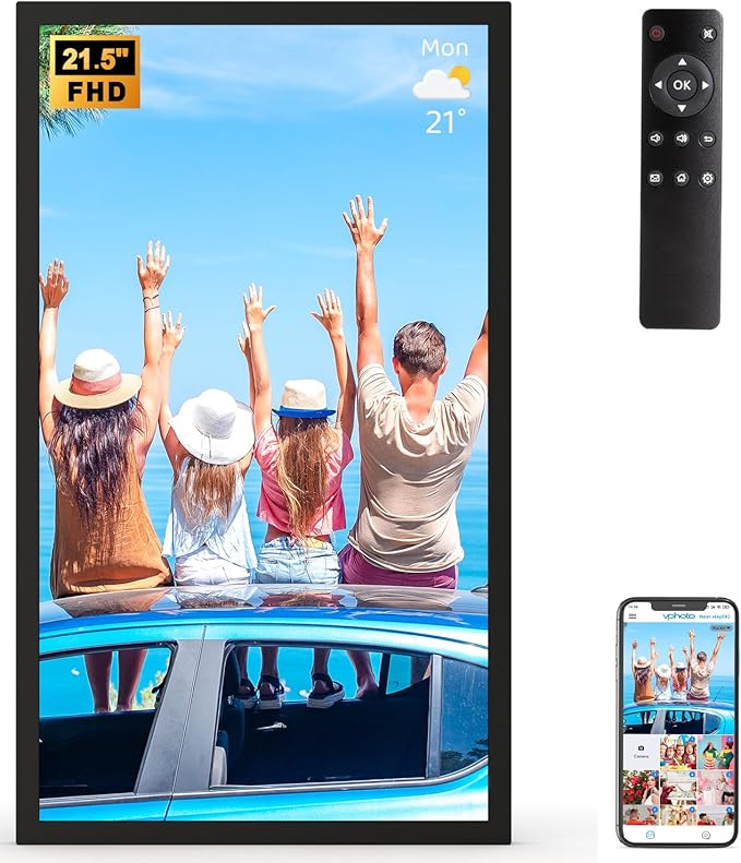 Large Digital Picture Frame 21.5"-WiFi-Photo-Frame - 32GB, 1920x1080 IPS Picture Frame Supports Smartphone Screen Mirroring, Auto Rotate, Share Photo Video via App Email, Wall Mounted, Gifts for Mom