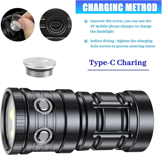 Dive Light for Underwater Photography, 5500Lumens Super Bright Diving Flashlight, 100M Waterproof Underwater Video Light with Type-C Charging, Professional for Underwater Lighting