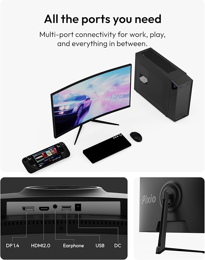 Pixio PXC248 Wave 24 inch 200Hz Refresh Rate FHD 1080p Resolution 1500R Curve Fast VA Panel 1ms GTG Response Time Adaptive Sync HDR Curved Gaming Monitor