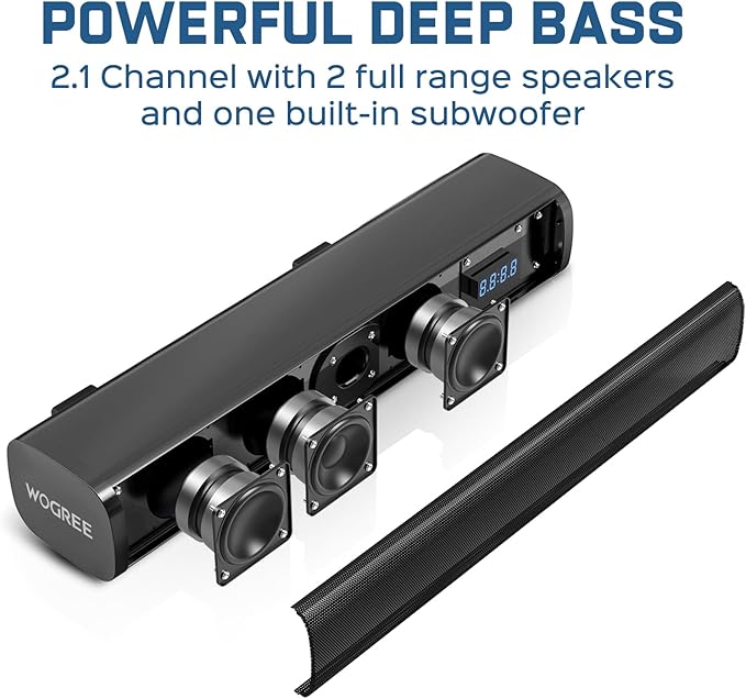 2.1ch Sound Bar for Smart TV with 6 Levels Voice Enhancement, Built-in Subwoofer, 16 Inches Bluetooth 5.3 TV Soundbar Speakers with ARC/Optical/AUX/USB Connection