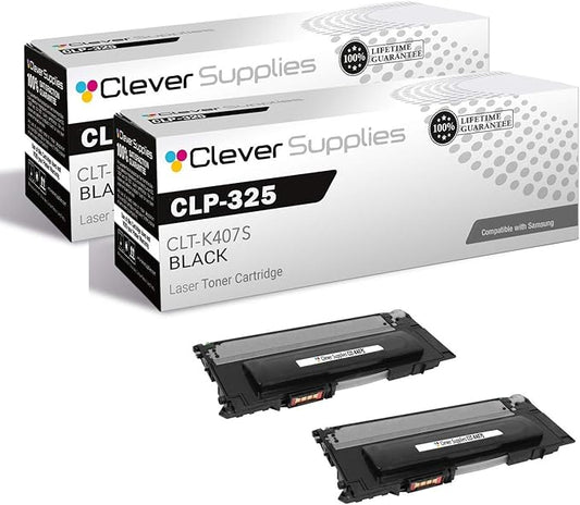 CS Replacement Toner Cartridge Compatible with Samsung CLP-325 CLT-K407S Black CLP Series CLP-320 CLP-320N CLP-321N Toner Cartridge 2 Black Set