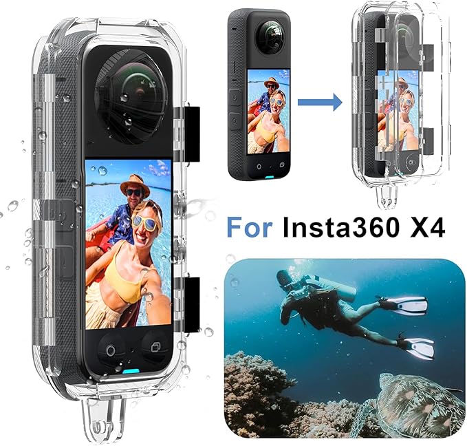 Hualele Waterproof Invisible Dive Case 50m/164ft Underwater Camera Housing for Insta360 X4, Shell Protective Case for X4 with Bracket Accessories Clear