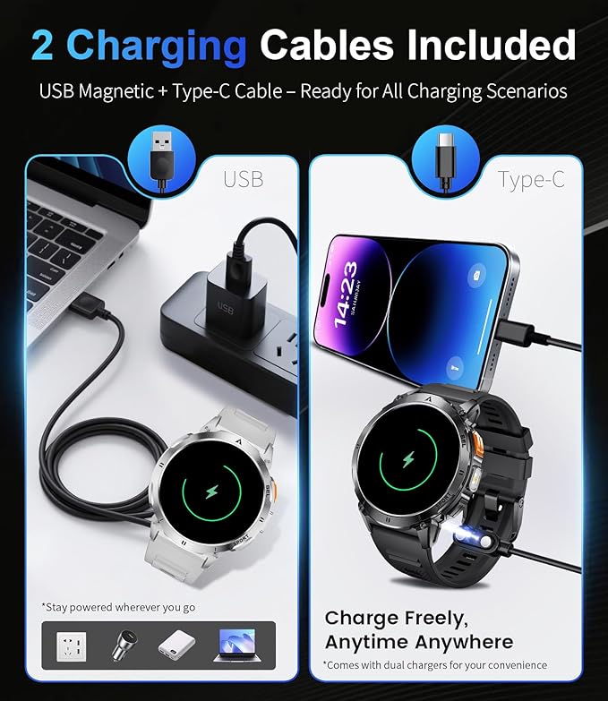 LIGE Smart Watches for Men with LED Flashlight/Call, 1,62'' HD AMOLED Screen 730mAh Military Smartwatches with 110+ Sports, 3ATM Fitness Tracker with 24/7 Heart Rate/Sleep for iOS Android, Black