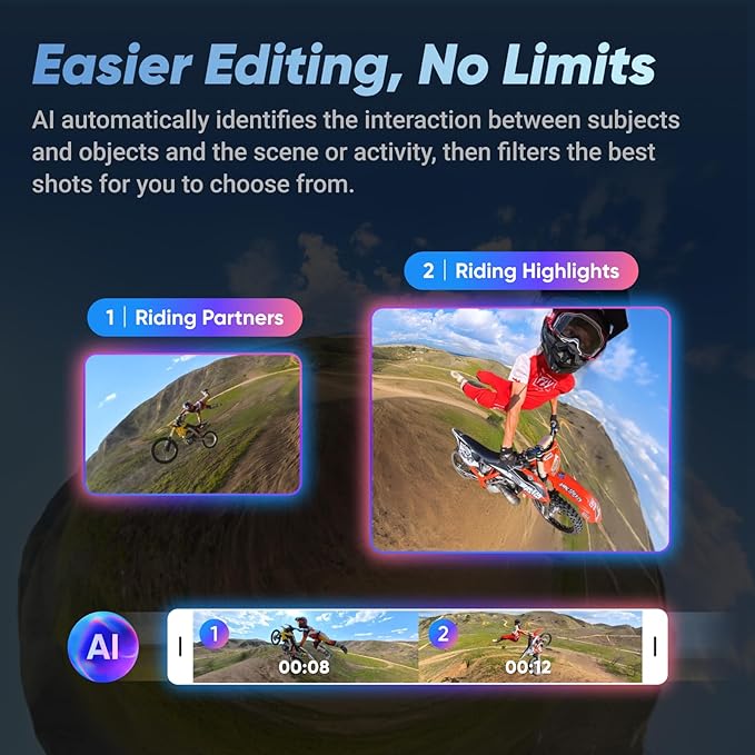 Insta360 X4 Motorcycle Bundle- 8K Waterproof 360 Action Camera, 4K Wide-Angle Video, Invisible Selfie Stick, Removable Lens Guards, 135 Min Battery Life, AI Editing, Stabilization, No Micro SD Card