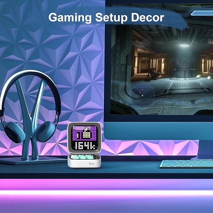 Divoom Ditoo Pro Pixel Art Gaming Portable Bluetooth Speaker with App Controlled 16X16 LED Front Panel, Also a Smart Alarm (White)