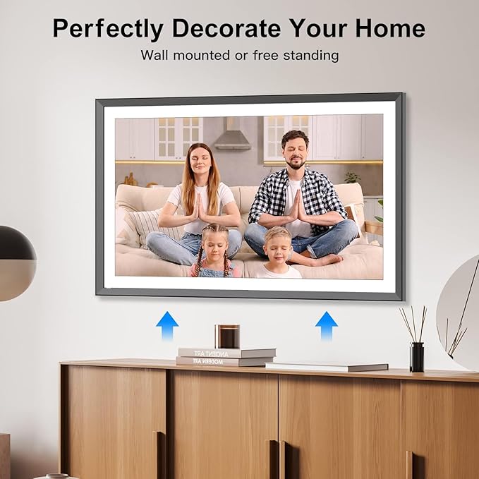 15.6" Large-Digital-Picture-Frame WiFi Photo Frame - 32GB Digital Frames Load from Phone,Full Function, Auto-Rotate, Wall Mounted, Easy Setup to Share Photo Video Via App Email, Gift for Grandparents