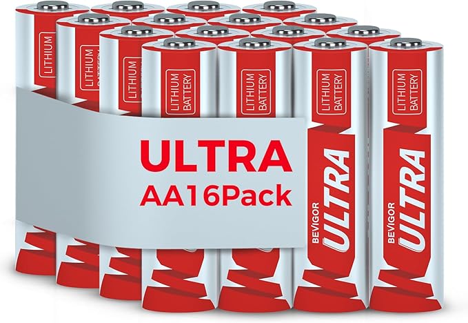 BEVIGOR Lithium Batteries AA, AA Batteries 16Pack, 1.5V AA Lithium Battery, Double A Battery, Longer Lasting AA Batteries for Trail Camera, Flashlight, Toys, Remote Control【Non-Rechargeable】