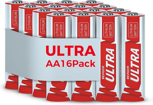 BEVIGOR Lithium Batteries AA, AA Batteries 16Pack, 1.5V AA Lithium Battery, Double A Battery, Longer Lasting AA Batteries for Trail Camera, Flashlight, Toys, Remote Control【Non-Rechargeable】