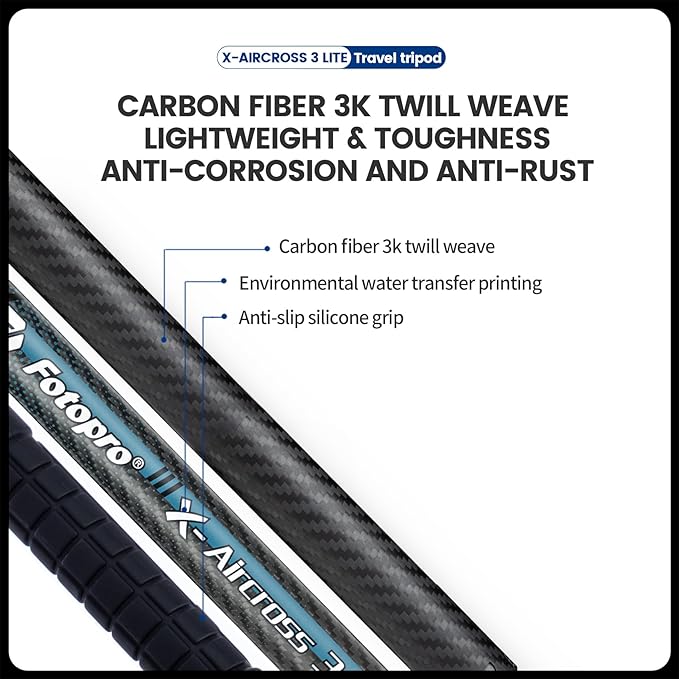 Fotopro Carbon Fiber Tripod 60 Inch 360 Degree Ball Head Quick Release Plate Lightweight Travel Tripod, Max Loads up to 17.6lbs, Blue