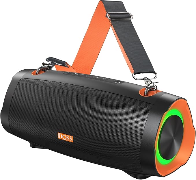 DOSS Extreme Boom Pro D100 Bluetooth Speaker with 140W Peak, 70W Bold Sound, Extra Bass, 24H Playtime, Beat-Sync Lights, Built-in Power Bank, IPX6 Waterproof, Portable Strap for Hiking, Camping-Orange