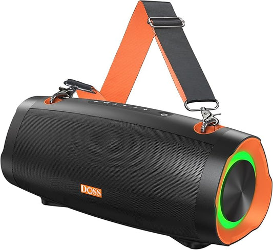 DOSS Extreme Boom Pro D100 Bluetooth Speaker with 140W Peak, 70W Bold Sound, Extra Bass, 24H Playtime, Beat-Sync Lights, Built-in Power Bank, IPX6 Waterproof, Portable Strap for Hiking, Camping-Orange