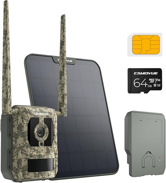 True 4K 4G LTE Cellular Hunting Camera +Battery Pack+6W Solar Panel+64G SD Card, 0.2s Trigger Speed, Game or Trail Camera with GPS, Non-Glow IR, SIM Card, Motion Capture, Talon Pro Solar Kit