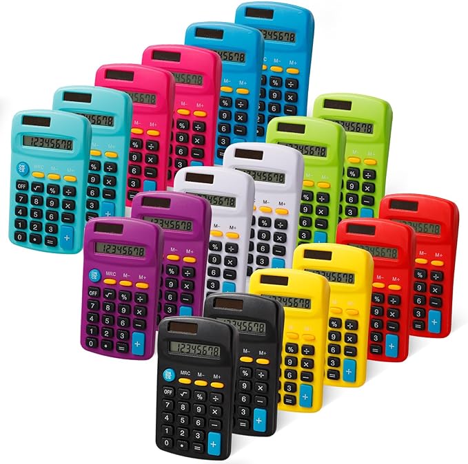 36 Pcs Pocket Calculator,Pocket Size Calculator,8 Digit Display Solar Battery Dual Power Desktop Calculators for Students Kids Home Office(9 Colors)