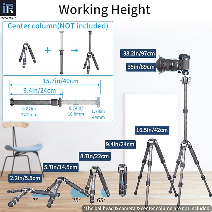 INNOREL 10-Layer Carbon Fiber Mini Tripod CT223C Desktop Tripod with Low Position Macro Shooting, Tabletop Camera Stand, Compact Lightweight Portable for Digital DSLR, DV Video, Max Load 22lb/10kg