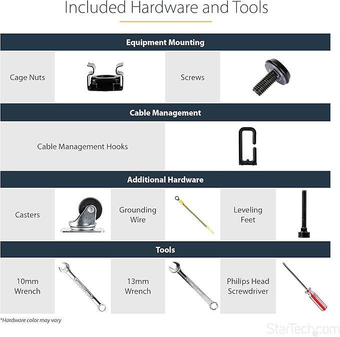 StarTech.com 4-Post 25U Mobile Open Frame Server Rack, 19in Network Rack with Wheels, Rolling Rack for Computer/AV/Data/IT Equipment - Casters, Leveling Feet or Floor Mounting (4POSTRACK25U)
