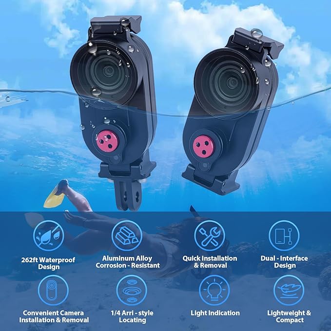 Aluminum Waterproof Case for Insta360 Go3 Go3s 80M Deep Waterproof Camera Housing with Dual Interface for Insta360 Go3 Go3s (63091)