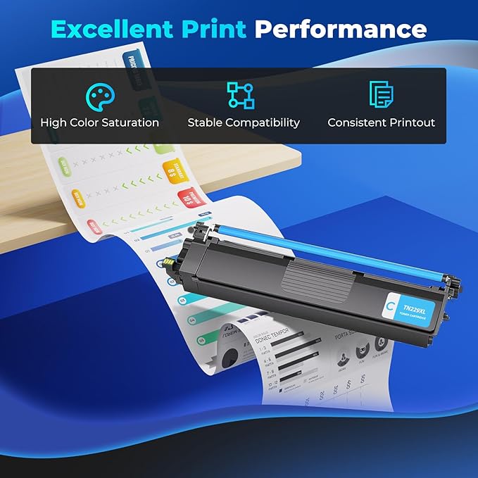 TN229XL Toner Cartridges for MFC-L3780CDW HL-L3280CDW Compatible for Brother TN229XL TN229 Toner for Brother MFC-L3720CDW MFC-L3765CDW HL-L3220CDW HL-L3300CDW HL-L3295CDW, 4 Pack (TN229XLBK/C/M/Y)