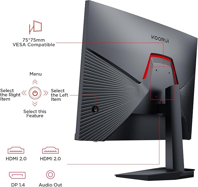 KOORUI 24.5" Gaming Monitor, 200Hz FHD 1080p IPS Display, 1ms, HDR400, 90% DCI-P3, Adaptive Sync, HDMI & DisplayPort, Black (G2511P)