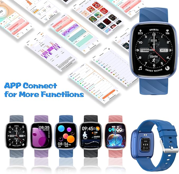 Smart Watch for Kids Fitness Activity Tracker for Boys Girls, Waterproof, Puzzle Games, Alarm Music, Sport Mode, Heart Rate, Sleep, Pedometer, Children Smartwatch Birthday Gift for Teens, Blue