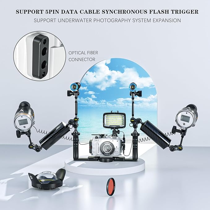 Seafrogs 60m/195ft Underwater Camera Housing for Olympus TG-7 – Waterproof Case with 52mm & 67mm Thread, Dual Fiber Optic Ports, Leak Detection, Stainless Steel Mounting Plate (TG-7-white)