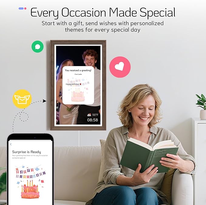 NexFoto Digital Picture Frame 27'' WiFi, FHD Touchscreen 1920 * 1080 with 64GB - Add Photos from Google Photos, Upload Videos, for Housewarming/Mom/Birthday (Walnut)