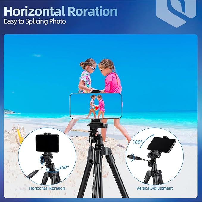 Fotopro 48" Camera Phone Tripod with 3-Way Head Phone Mount Remote Control, Aluminum Lightweight Portable Travel Tripod Stand for Camera Smartphone