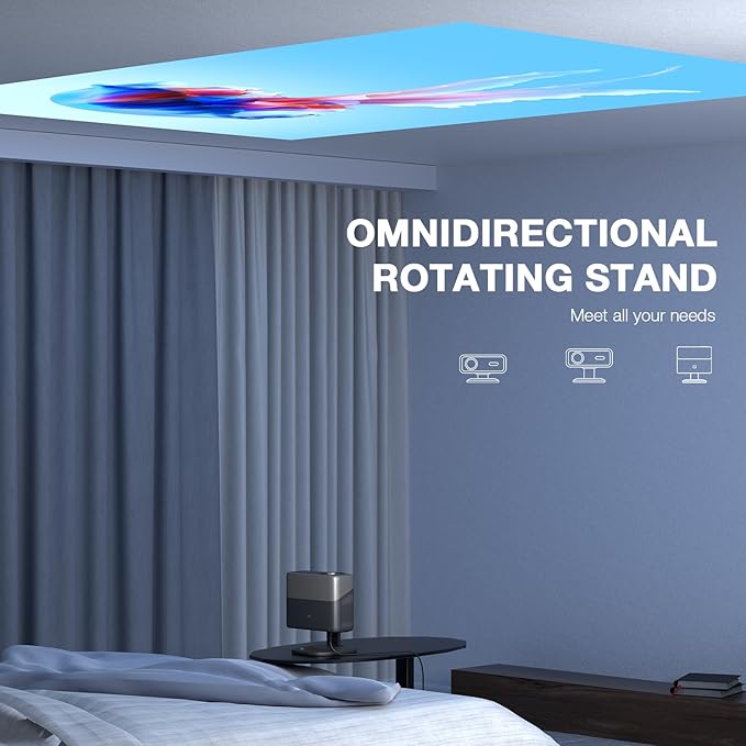 [Netflix Officially&AI Auto Focus]AuKing Smart Projector with Wifi,Bluetooth,Auto Focus&Keystone Projector,3DDoIby Audio, Native 1080P Outdoor Projector with Omnidirectional Rotating Stand Grey