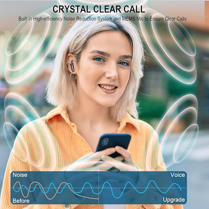 Wireless Earbuds, Bluetooth 5.4 Headphones, 48H, Stereo Ear Buds, LED Display Earphones with Mic, IP7 Waterproof In EarBud, Comfort Fit, Bluetooth Earbuds for Phone Android iOS, Sport, Walk, Black