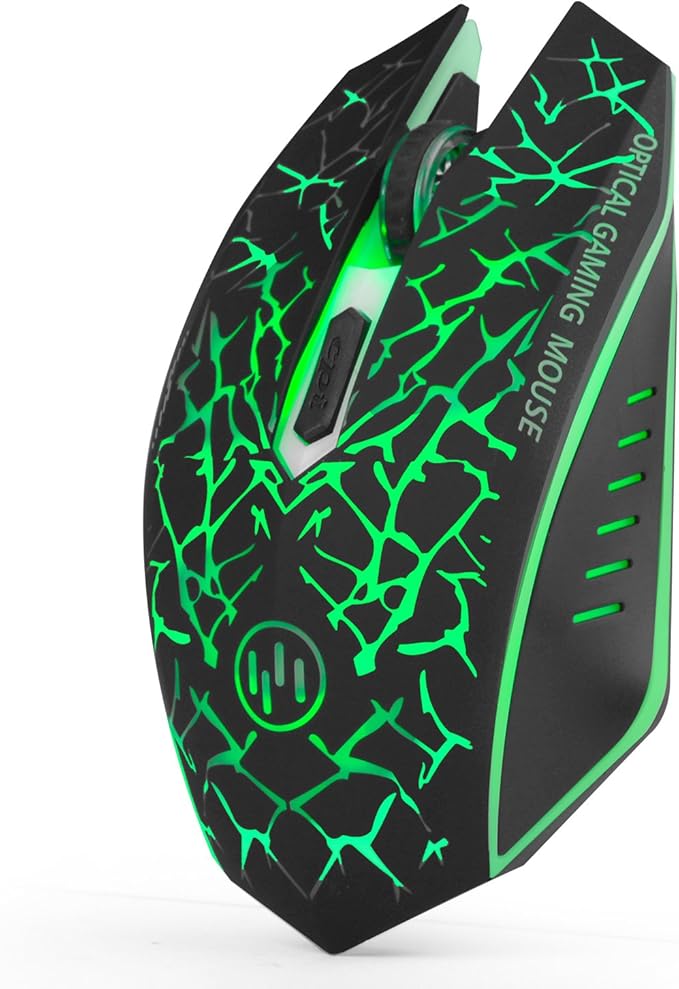 VEGCOO C12 Wireless Gaming Mouse,Rechargeable Mice Silent Click Cordless Mouse with 6 Buttons PC Gaming Mice Advanced Technology with 2.4GHZ Up to 2400DPI for PC Laptop (Green)