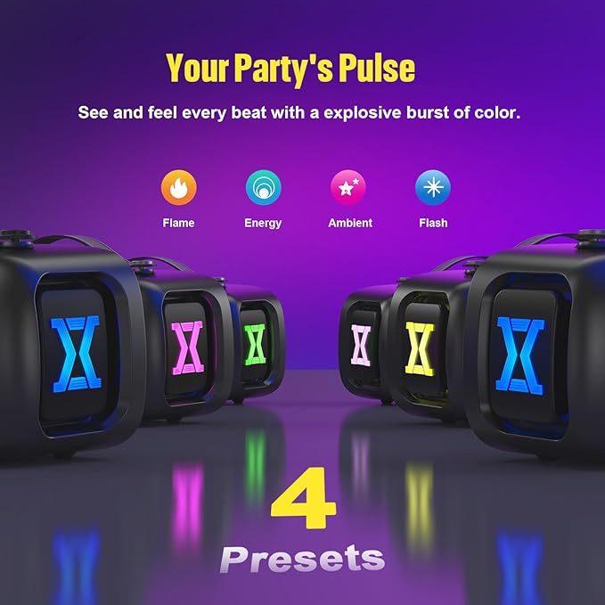 DOSS Extreme Boom Pro D300 Bluetooth Speaker, 80W Immersive Stereo Sound, 3-Mode Pro EQ, 20H Playtime, Beat-Driven Lights, IPX6 Waterproof for Camping, Beach, Backyard and House Parties-Black