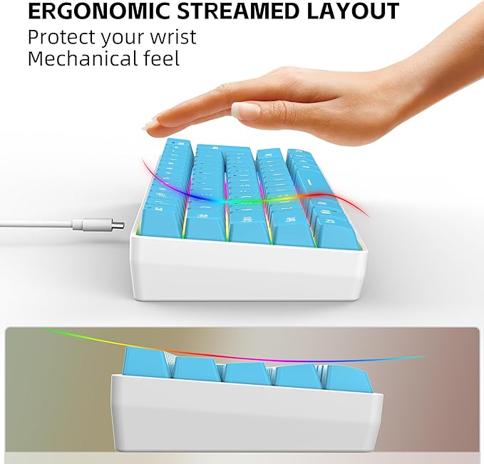 Snpurdiri 60% Wired Gaming Keyboard, Small Ultra-Compact 61 Keys RGB Backlit 60 Percent Gaming Keyboard for PC/Mac Gamer, Typist, Travel, Easy to Carry on Business Trip (Blue)