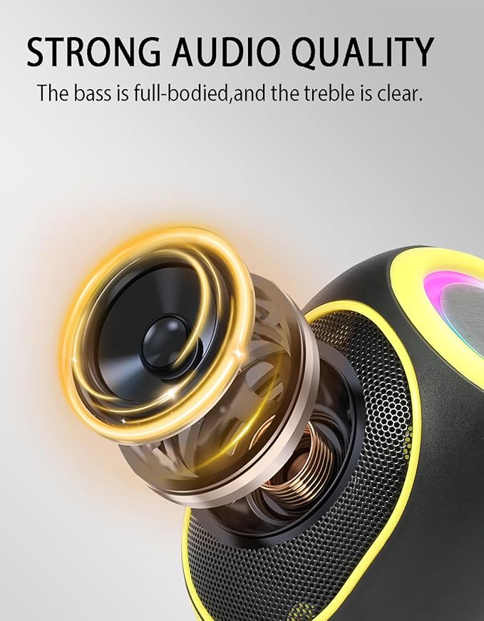 WS-338 Mini Bluetooth Replica Speaker – Portable HD Sound with LED Ring Light, Built-in Microphone, USB/TF Support, Surprise Gift for Music Lovers(Black Yellow)