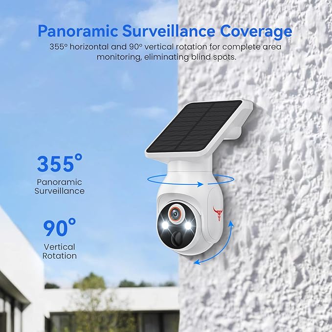 1080p WiFi Security Camera with Solar Panel, Battery Powered, Pan Tilt, AI Motion Detection, Night Vision, 2-Way Talk, IP65, Cloud Storage (Sold Separately), 2.4GHz WiFi Only