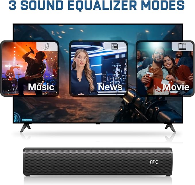 2.1ch Sound Bar for Smart TV with 6 Levels Voice Enhancement, Built-in Subwoofer, 16 Inches Bluetooth 5.3 TV Soundbar Speakers with ARC/Optical/AUX/USB Connection