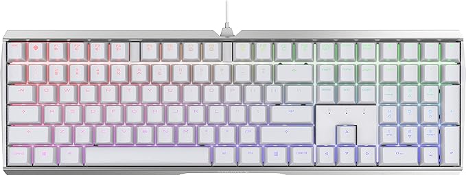 Cherry MX 3.0 S Wired Mechanical Gaming Keyboard. Aluminum Housing Built for Gamers w/MX Black Switches. RGB Backlit Color Display Over 16m Colors. from The Makers of MX. Full Size. Pure White.