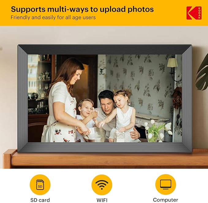 KODAK Digital Picture Frame, 32GB 15.6 Inch WiFi Digital Photo Frame 1920x1080 HD IPS Touch Screen, Auto-Rotate, Share Photos and Videos via KODAK App, Farther's Day for Man