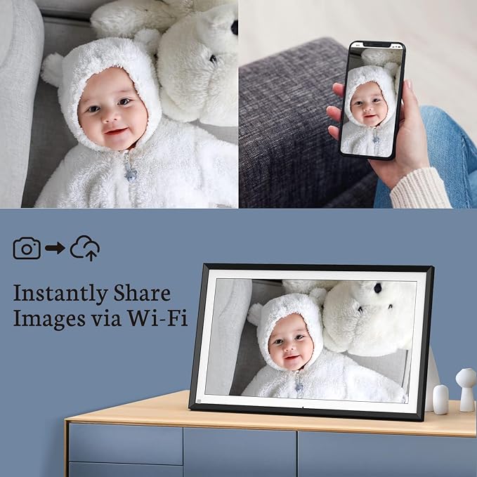 BSIMB 15.6 Inch Digital Picture Frame, 64GB FHD Large Digital Photo Frame WiFi Photo Frame Electronic Touchscreen Remote Control, Share Videos and Photos via App/USB/SD Card, Gift for Mom