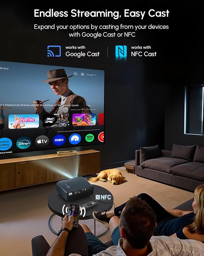 Google TV Projector 4K Ultra HD for Daylight Viewing, 2025 Upgrade 1700 ANSI Daytime Smart Home Theater Proyector with HDR, Dolby 2×30W Speakers NFC HDMI ARC WiFi6 Bluetooth5.4 for Indoor Movie Gaming