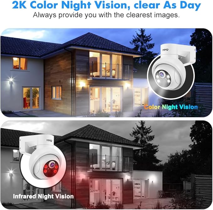 MMQ Solar Security Cameras Wireless Outdoor, 4MP PTZ Powered Security Cameras for Home, Security Camera Outside with PIR Motion Detection, Color Night Vision, Two Way Audio, Compatible with Alexa