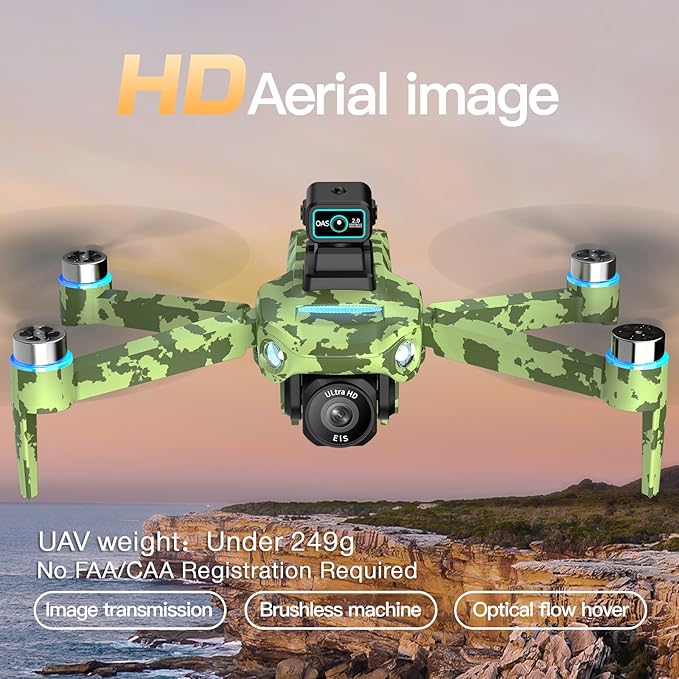 Drone with Camera 4k, GPS HD Drones for Adults, Remote Controller with Screen, Obstacle Avoidance, Brushless Motor FPV, 5G Transmission, 3 Battery, Professional (Army Green)