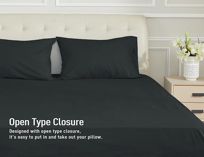 Sunflower Queen Pillowcases Set of 2, 100% Cotton Queen Size Pillow Cases 2, 20×30 inches Black, Soft and Breathable