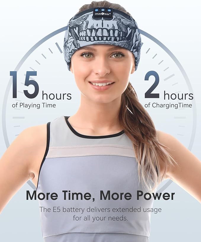 MUSICOZY Sleep Headphones Bluetooth Headband, Wireless Sleeping Headphones Music Sport Headbands, Long Time Play Sleeping Headsets Built-in Thin Speakers, Skulls Design for Sleeping Yoga