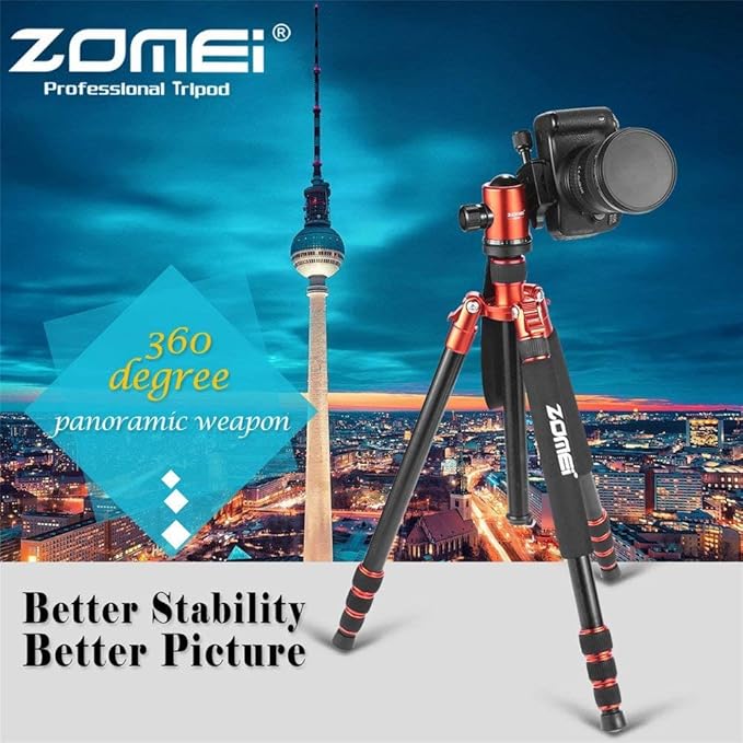 ZOMEI Heavy Duty Camera Tripod Travel Z818 Aluminium Alloy Monopod with 360 Panorama Ball Head Quick Release Plate(Orange)