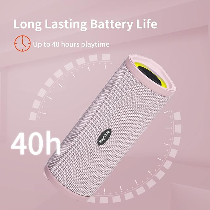 HEYSONG Portable Bluetooth Speaker, Waterproof Wireless Shower Speakers with Good Bass, IPX7 Floating, 5000mAh, TF Card, Loud Sound for Beach, Pool, Kayak Accessories, Gifts for Woman, Girl - Pink